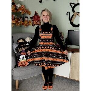 Disney Hot Topic Mickey Overalls Dress  Halloween Candy Corn  Her Universe S